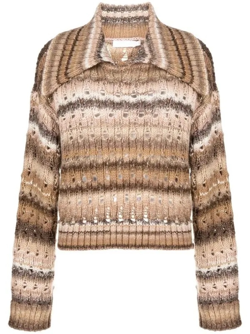 Jonathan Simkhai Striped Open-Knit Polo Sweater - XS